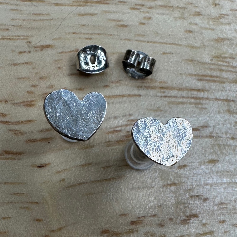 Sterling Silver 925 Hammered Heart Stud Earrings Textured Minimalist Petite